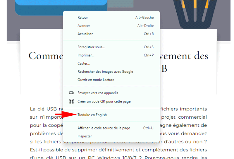 cliquer traduire vers une page web