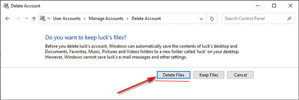 cliquez sur supprimer les fichiers