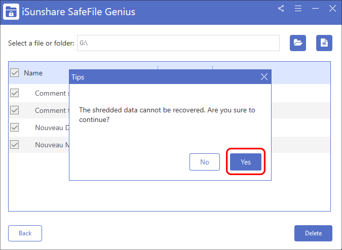confirmer le dechiquetage
