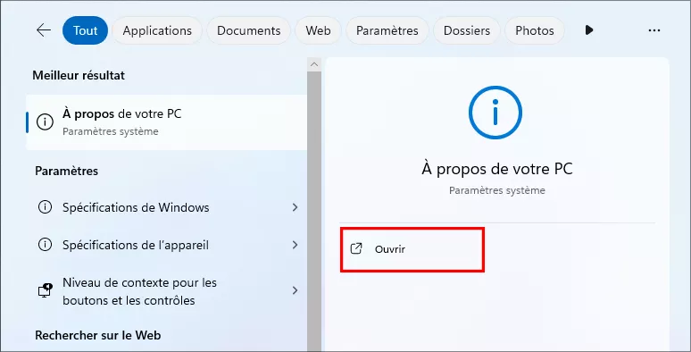 ouvrir a propos de votre pc.