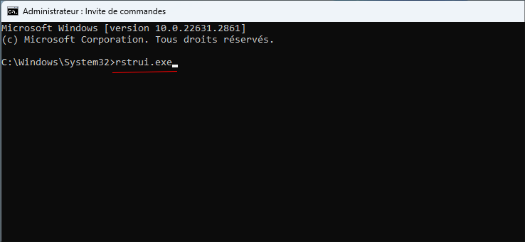 ouvrir rstrui via des lignes de commande