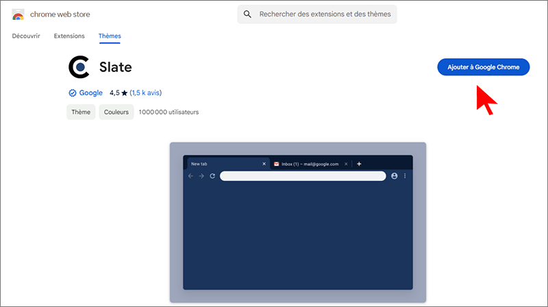 selectionner le theme a ajouter a google chrome