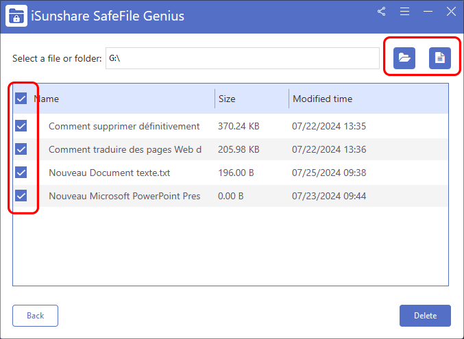 selectionner les fichiers a dechiqueter