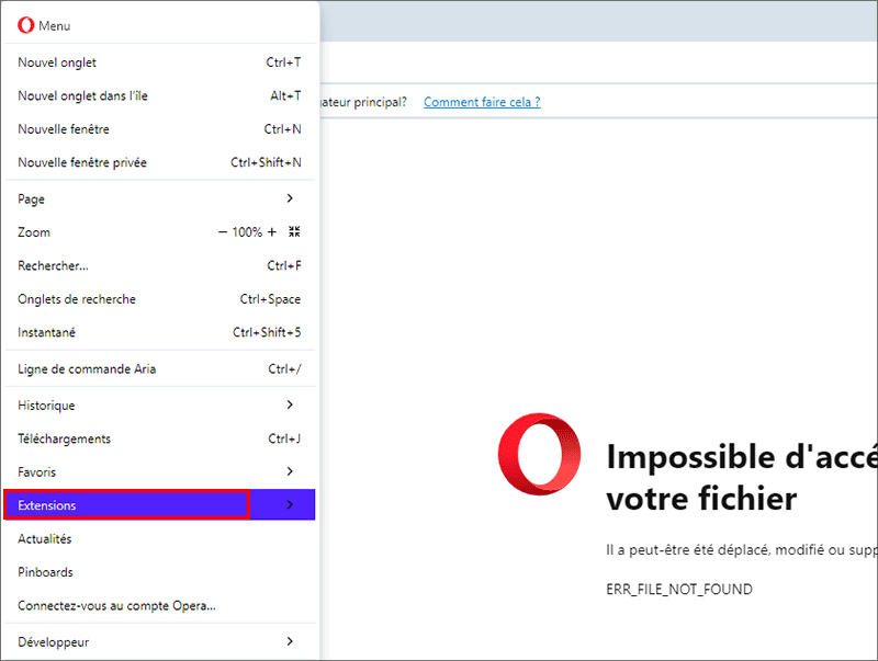 selectionner lextension
