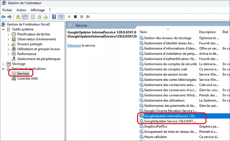 trouver google update services