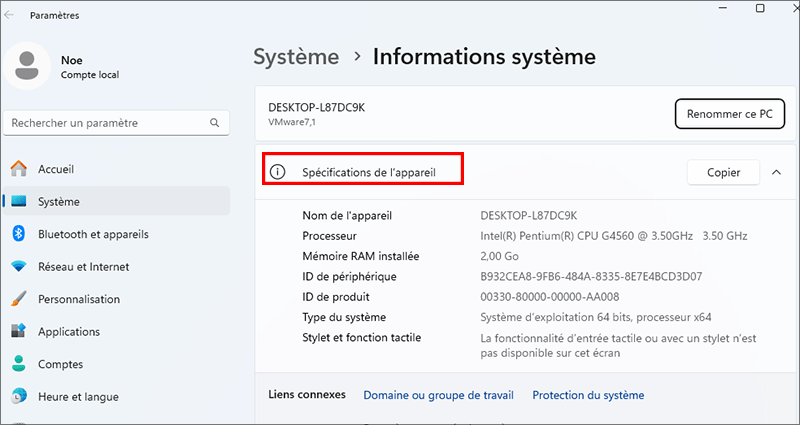 verifiez les specifications de votre appareil 