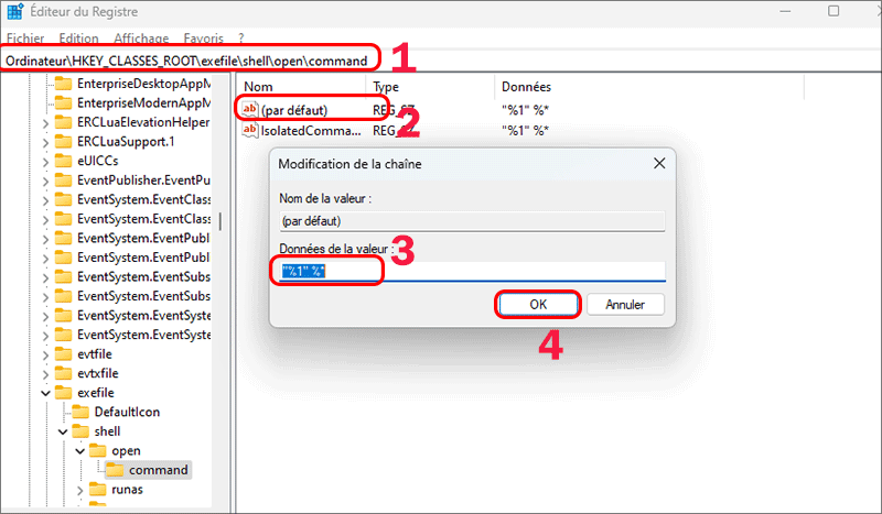 changement commande valeur donnees