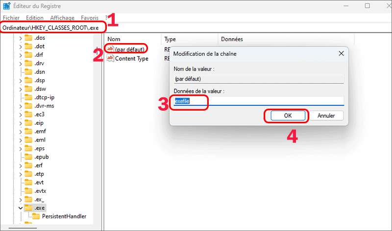 changer exe fichier valeur donnees