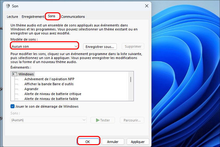 changer le schema sonore en pas de son