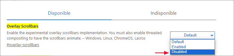 changer les barres de defilement de superposition en desactivees