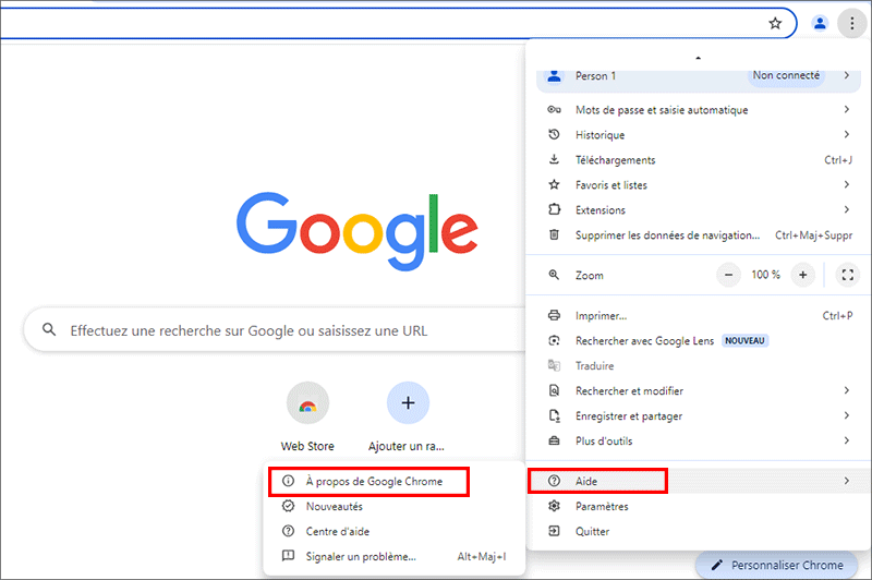 choisir a propos de google chrome