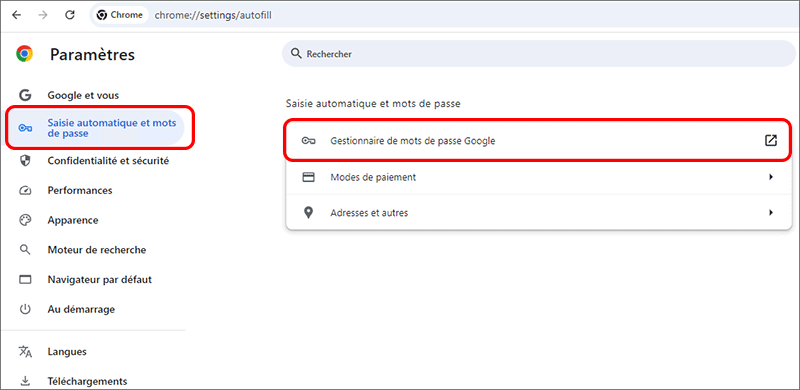 cliquez google password manager