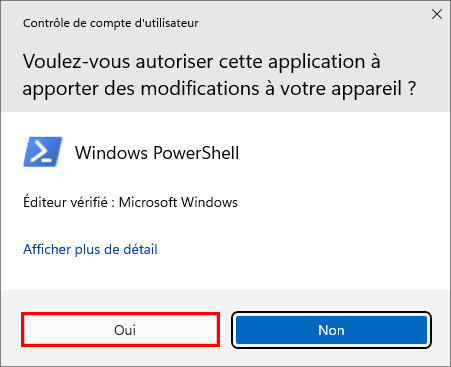 cliquez sur oui pour autoriser le changement