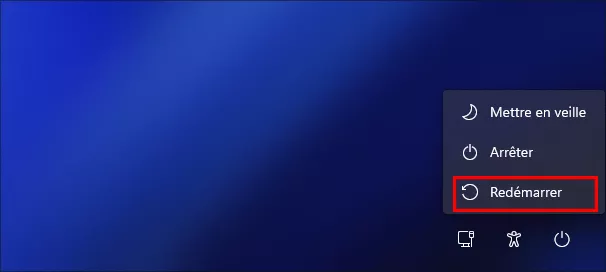cliquez sur redemarrer