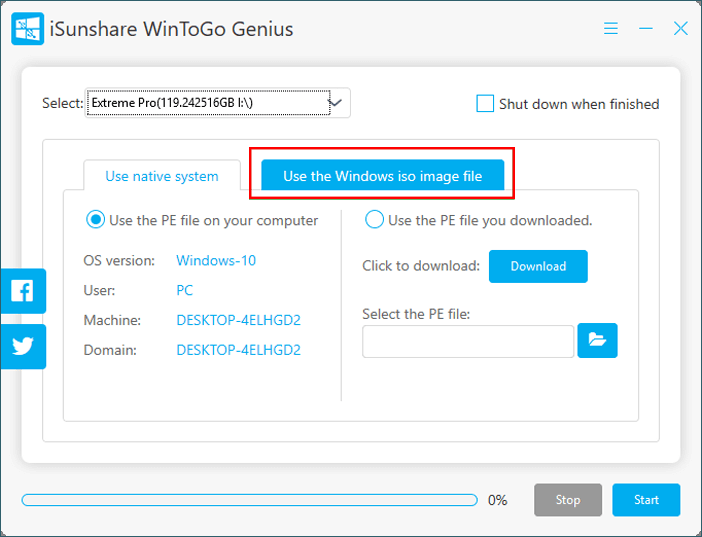 cliquez utilisez le fichier image iso windows