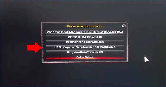 démarrer Windows 10 PC depuis USB à partir du menu de démarrage