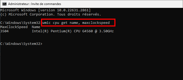 executer la commande pour verifier le modele cpu