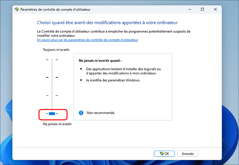 glisser pour ne jamais notifier