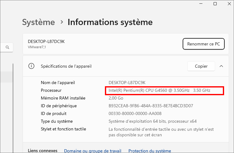 informations sur le processeur