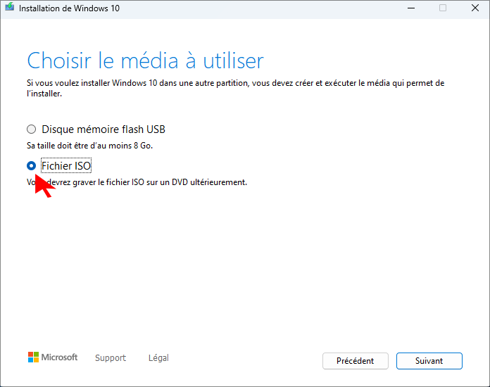 option de selection de fichier iso