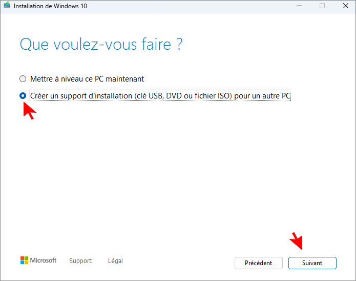 selectionner creer support dinstallation