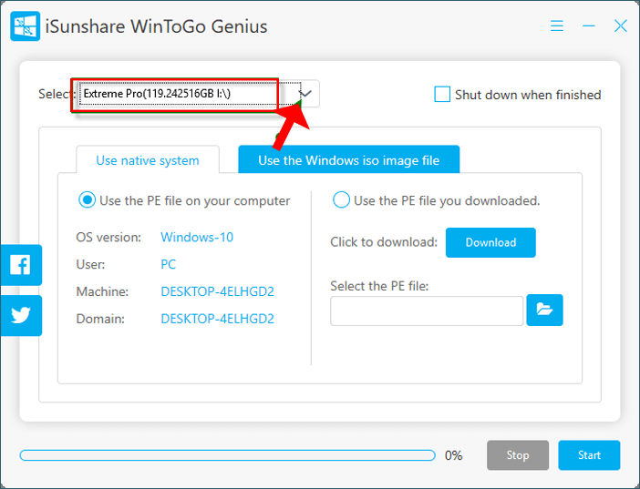 selectionner une cle usb