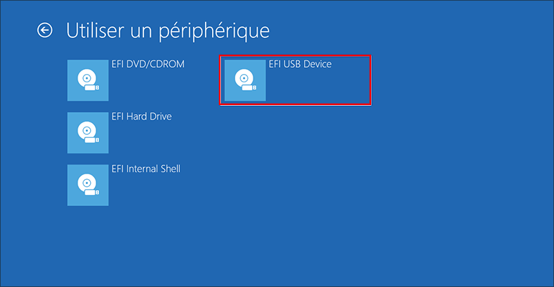 selectionnez votre cle usb pour demarrer