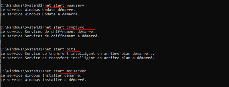 redémarrer le service de mise à jour windows